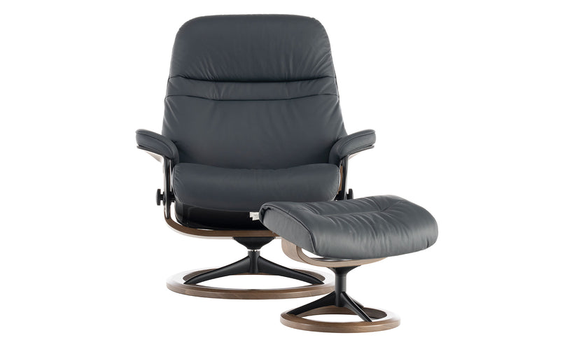 Stressless Shadow Blue Sunrise Chair and Ottoman (Large)
